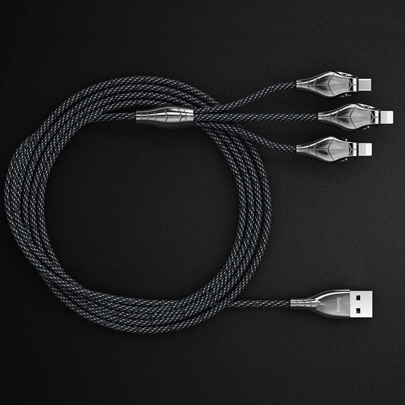 Benks D27 3 in 1 Snake Lightning+Lightning+Type-C Kablo 1.5M Gri