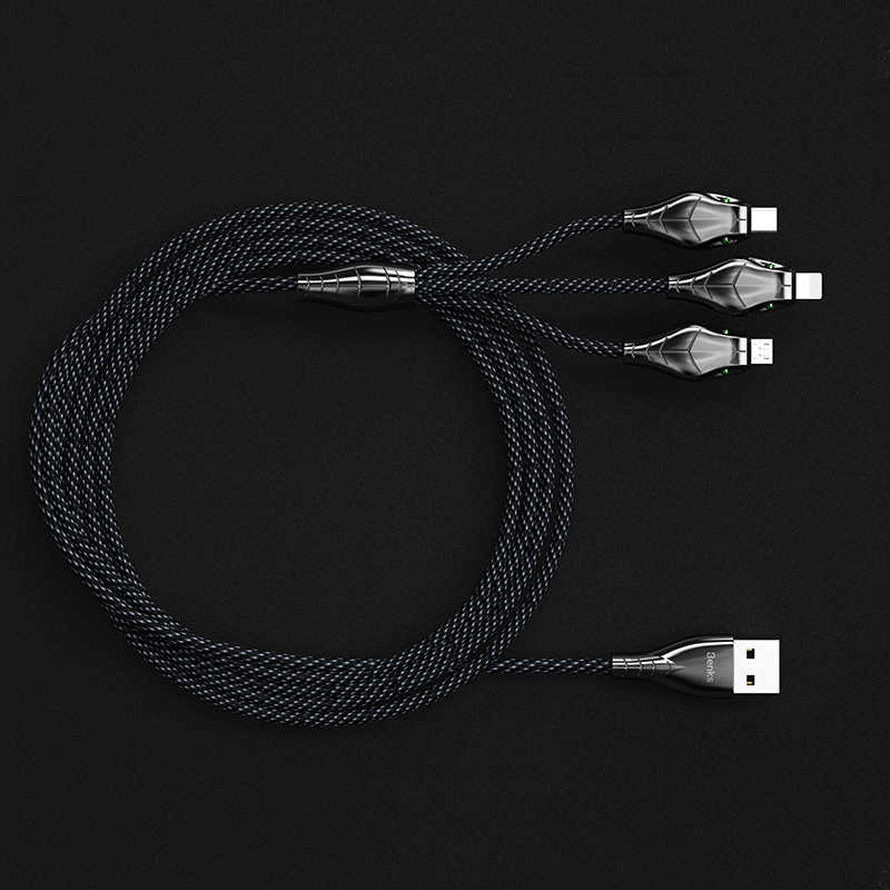 Benks D27 3 in 1 Snake Lightning+Micro+Type-C Kablo 1.5M Gri
