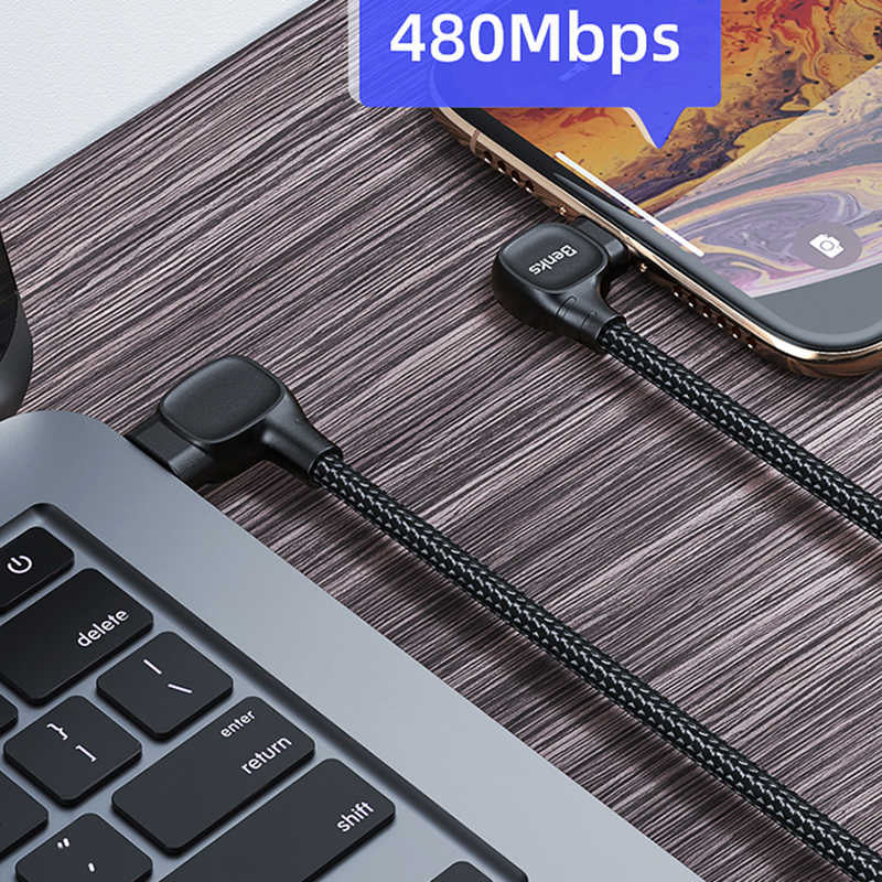 Benks M15 MFI Dual Right-Angle Fast Charging Kablo Siyah