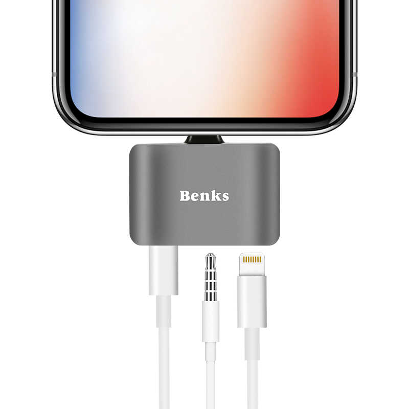 Benks U32 Lightning 3 in 1 Audio Adaptör Gri