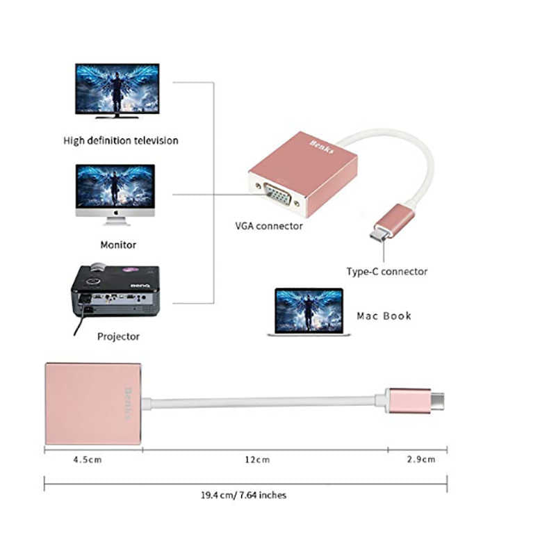 Benks Usb 3.1 Type-C to VGA Adaptör Rose Gold