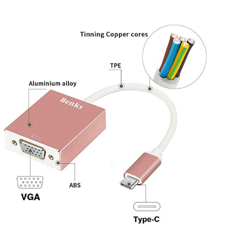 Benks Usb 3.1 Type-C to VGA Adaptör Gümüş