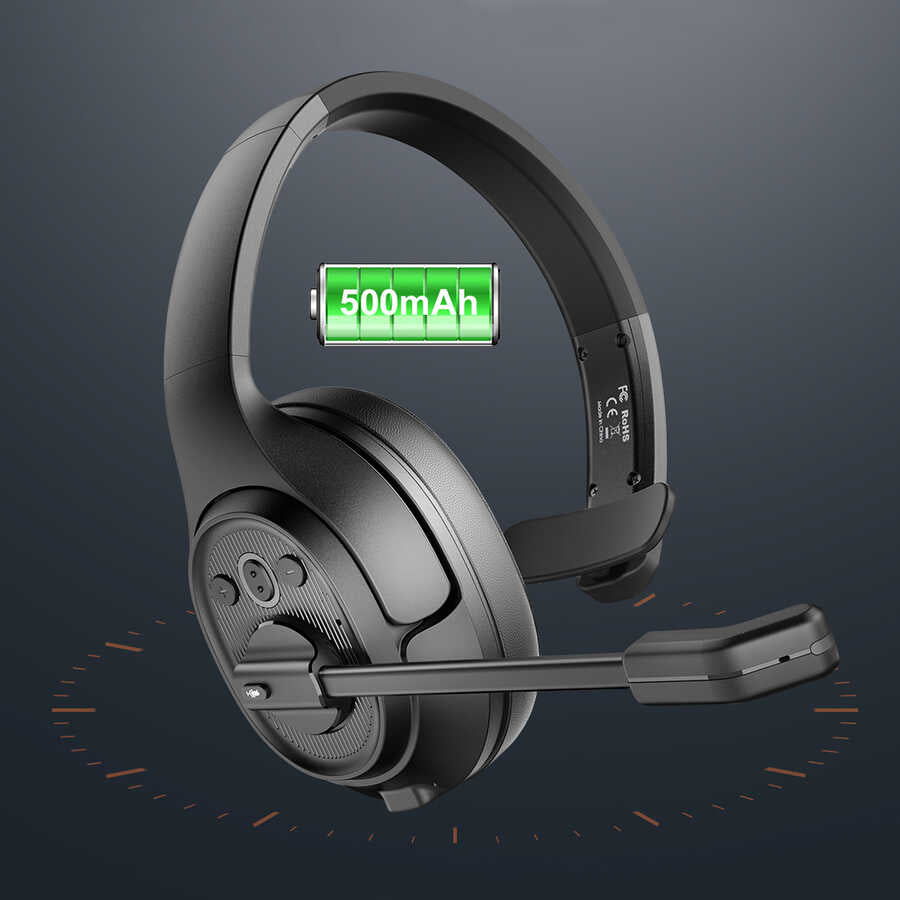 Eksa H1 Mikrofonlu Ayarlanabilir Başlıklı Kulak Üstü Gürültü Önleyici Mono Bluetooth Kulaklık Siyah