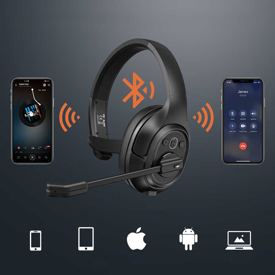 Eksa H1 Mikrofonlu Ayarlanabilir Başlıklı Kulak Üstü Gürültü Önleyici Mono Bluetooth Kulaklık Siyah