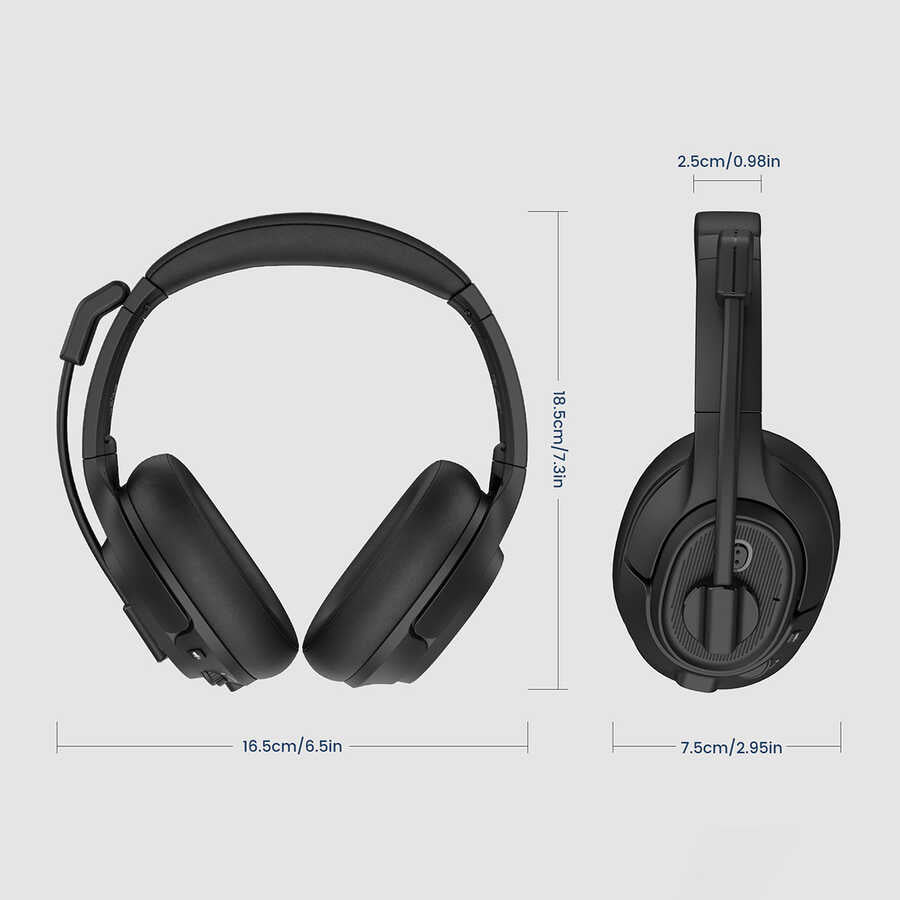 Eksa H2 Mikrofonlu Ayarlanabilir Başlıklı Kulak Üstü Gürültü Önleyici Bluetooth Kulaklık Siyah
