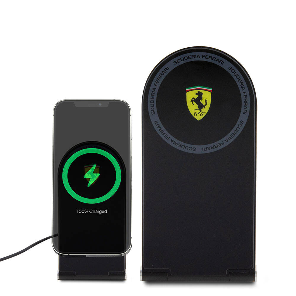 Ferrari Orjinal Lisanslı Katlanabilir Baskılı Shield Logolu Magnetik Kablosuz Şarj Standı Siyah