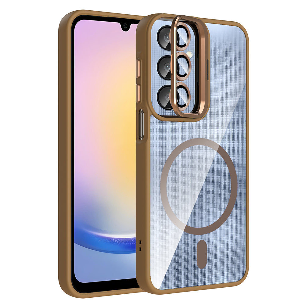 Galaxy A25 Kılıf Standlı ve Kamera Lens Hediyeli M-Safe Şarj Özellikli Zore Etro Kapak
