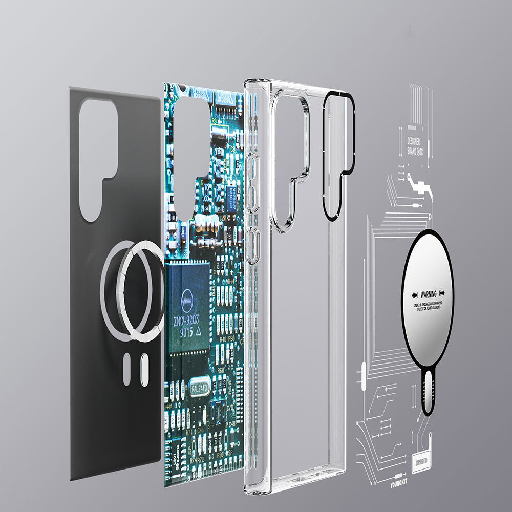 Galaxy S23 Ultra Kılıf M-safe Şarj Özellikli YoungKit Technology Serisi Kapak Beyaz