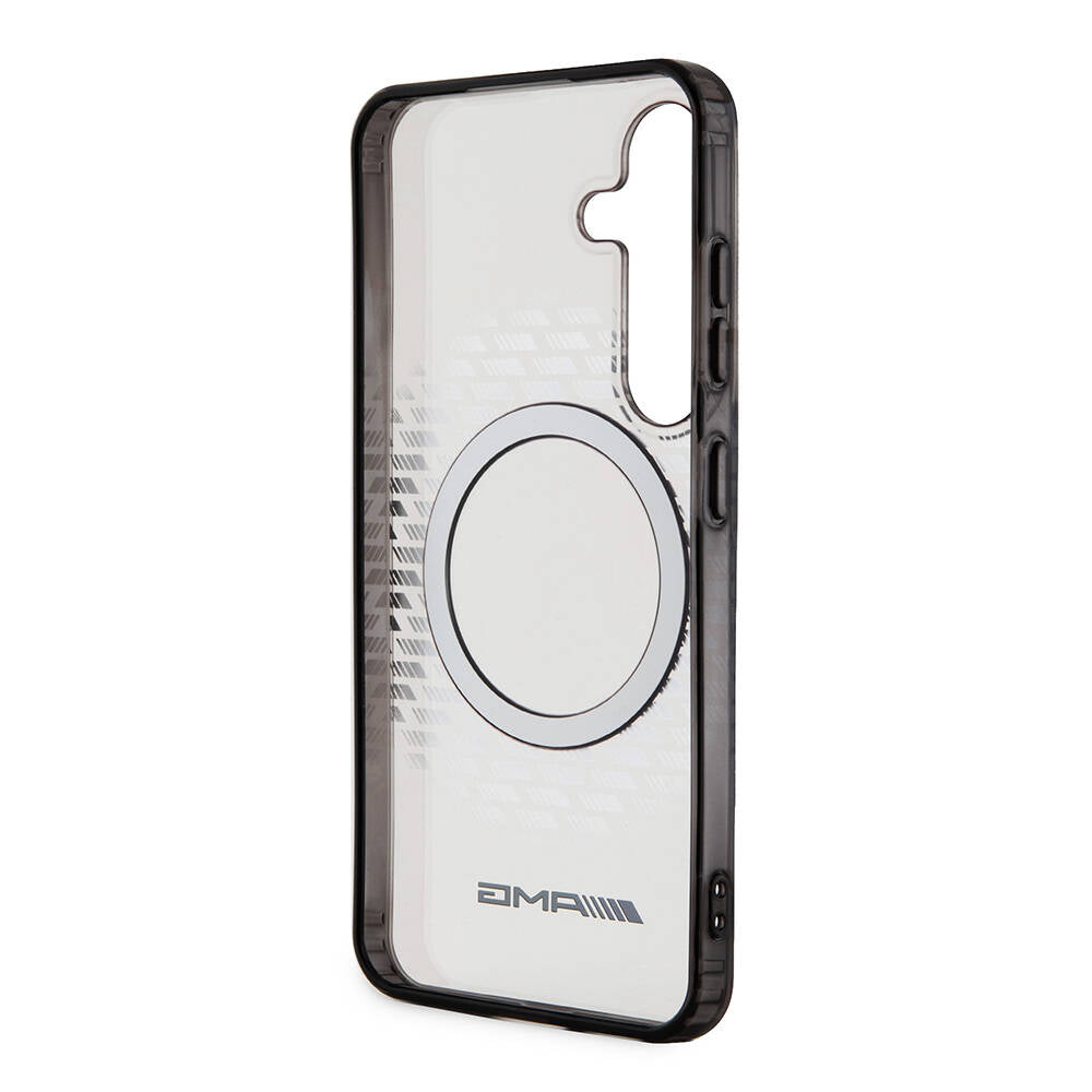 Galaxy S24 Kılıf AMG Orjinal Lisanslı M-safe Şarj Özellikli Eşkenar Dörtgen Desenli Transparan Kapak Renksiz