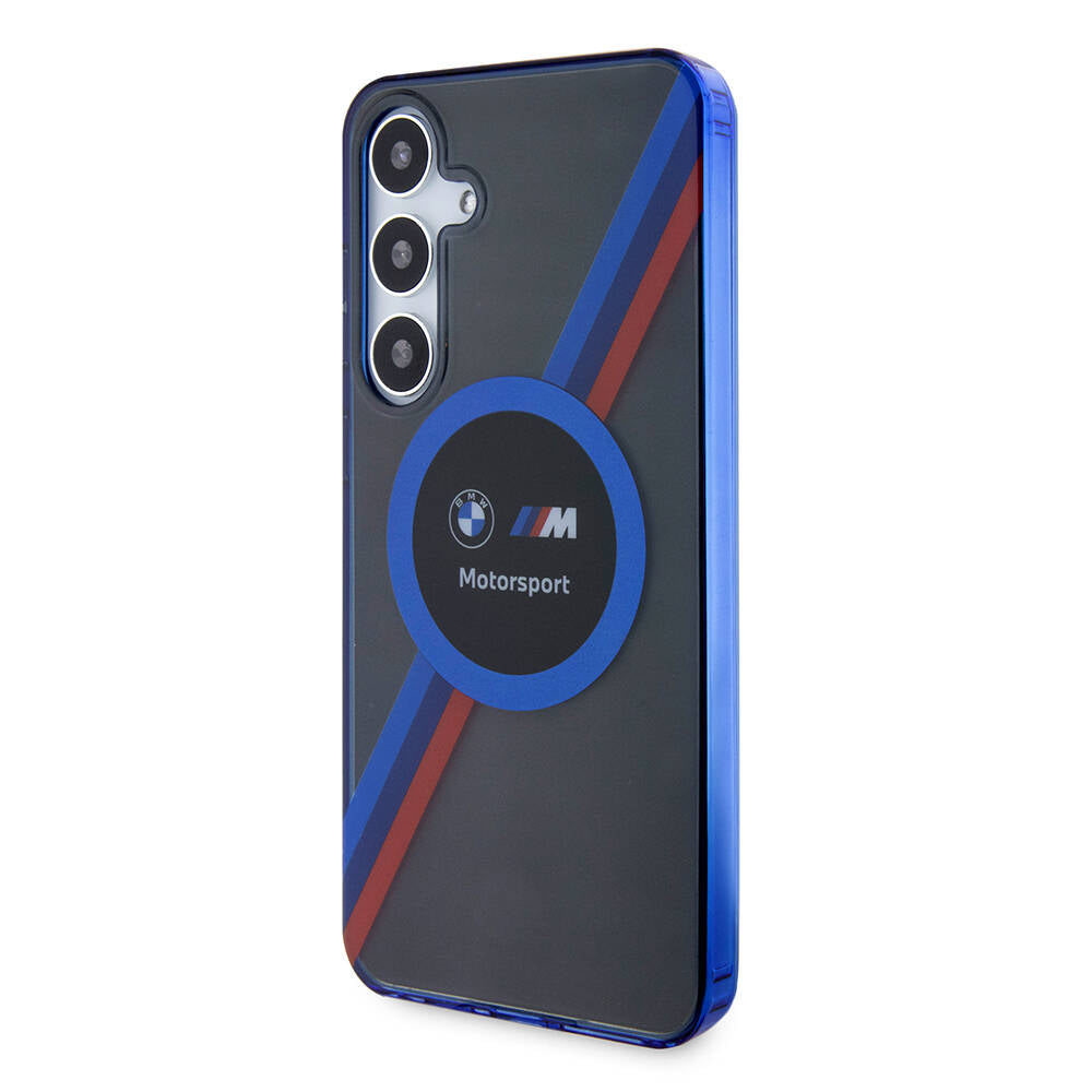 Galaxy S24 Kılıf BMW Orjinal Lisanslı M Logolu Üç Renk Çizgili Motorsport Circle Kapak Siyah