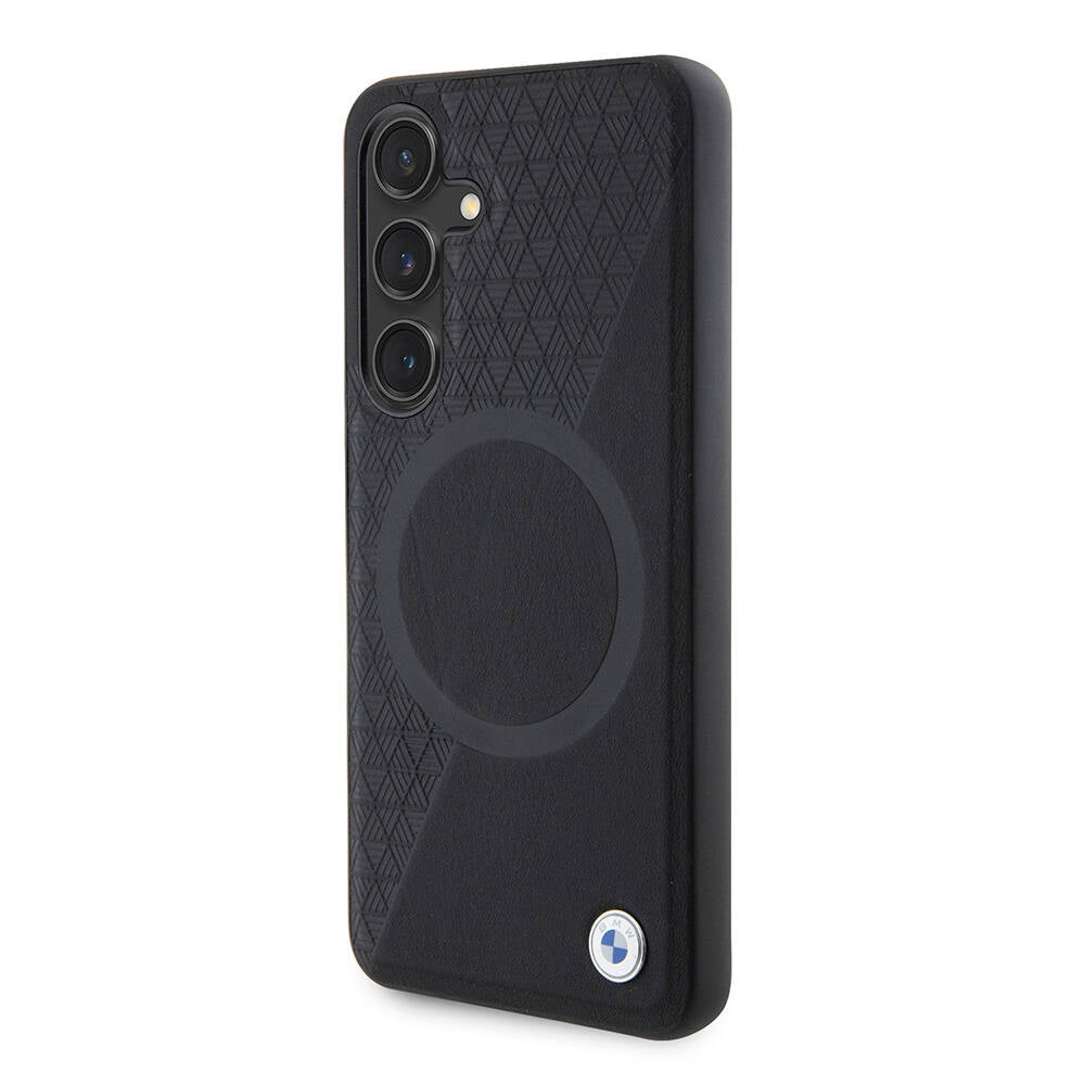 Galaxy S24 Kılıf BMW Orjinal Lisanslı M-safe Şarj Özellikli Yarım Dokulu Circle Leather Kapak Siyah
