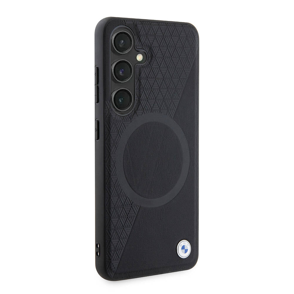 Galaxy S24 Kılıf BMW Orjinal Lisanslı M-safe Şarj Özellikli Yarım Dokulu Circle Leather Kapak Siyah