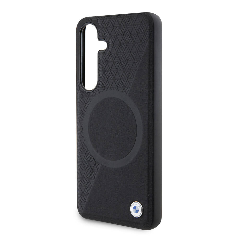 Galaxy S24 Kılıf BMW Orjinal Lisanslı M-safe Şarj Özellikli Yarım Dokulu Circle Leather Kapak Siyah