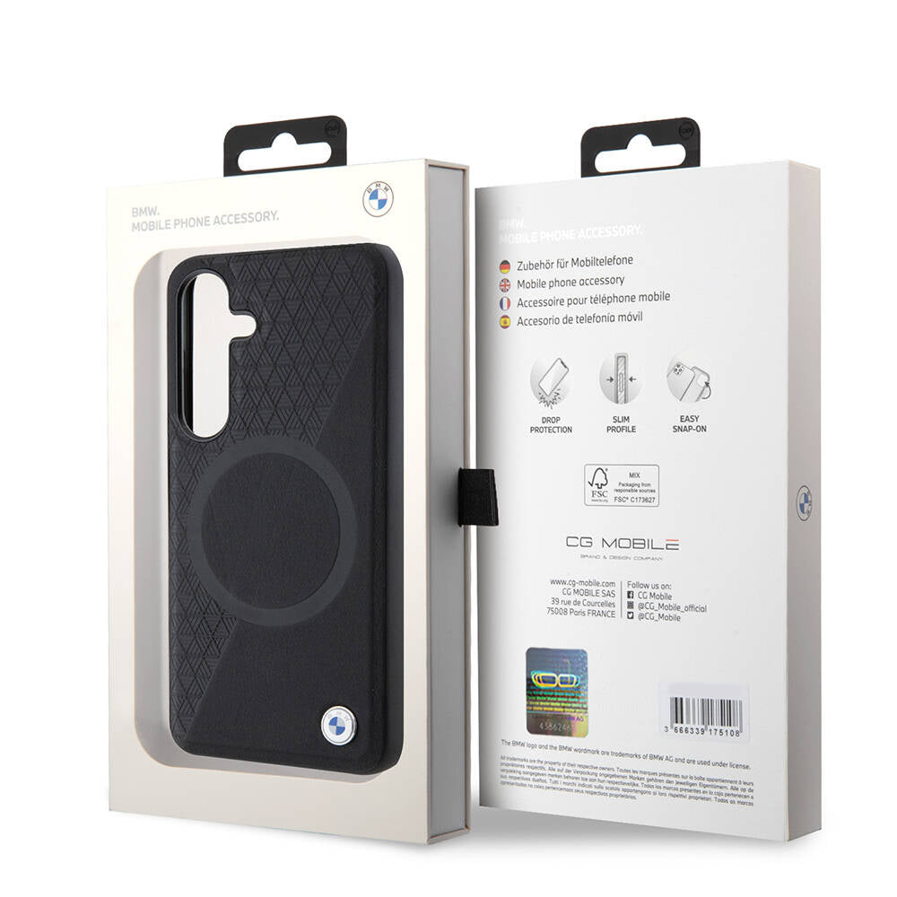 Galaxy S24 Kılıf BMW Orjinal Lisanslı M-safe Şarj Özellikli Yarım Dokulu Circle Leather Kapak Siyah