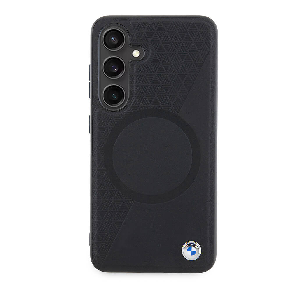 Galaxy S24 Kılıf BMW Orjinal Lisanslı M-safe Şarj Özellikli Yarım Dokulu Circle Leather Kapak Siyah