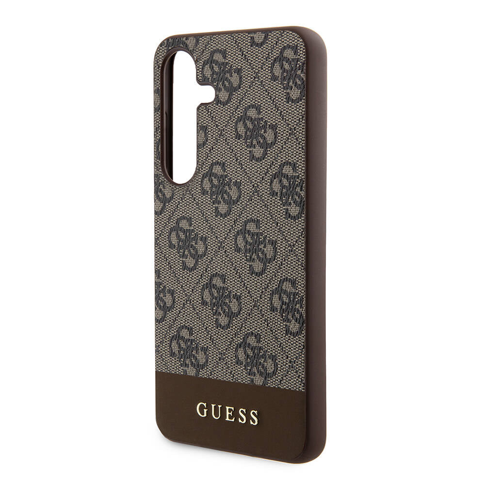 Galaxy S24 Kılıf Guess Orjinal Lisanslı PU Deri Şerit Logo Dizaynlı Kapak Kahverengi