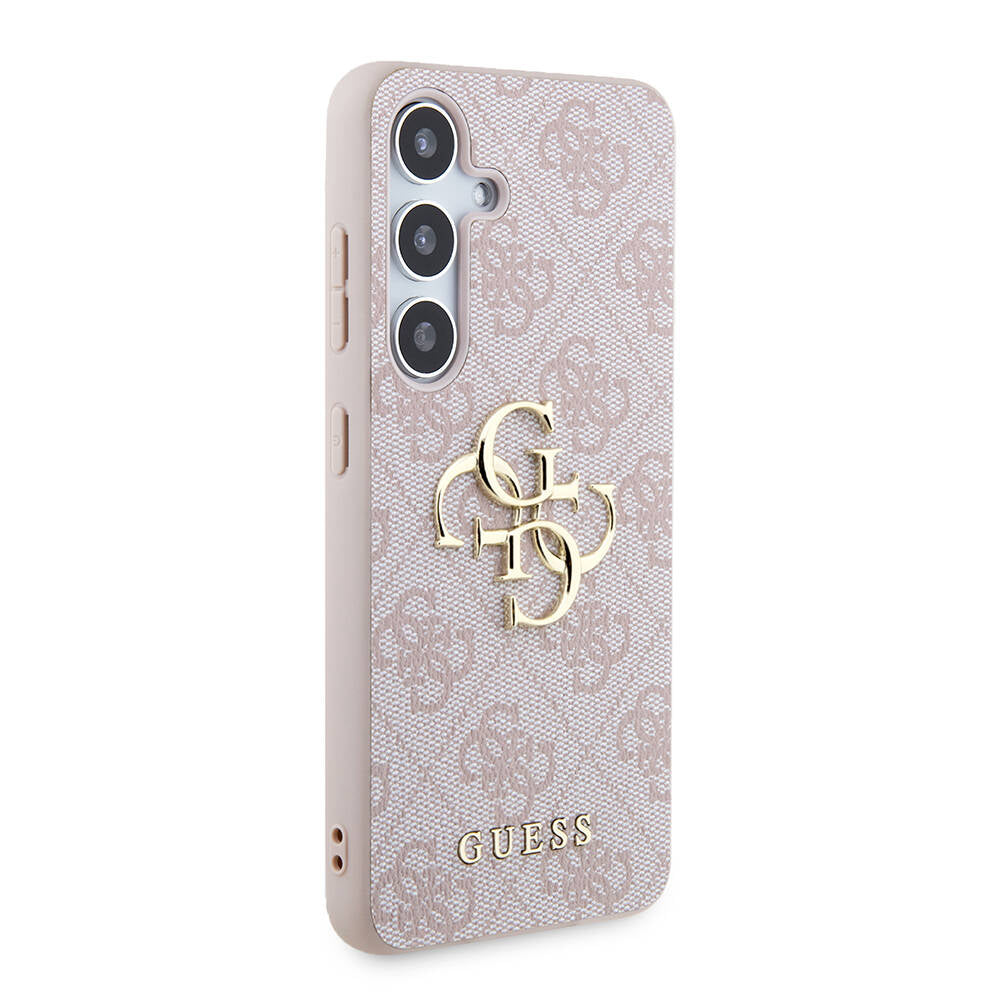 Galaxy S24 Kılıf Guess Orjinal Lisanslı PU Deri Yazı ve 4G Metal Logolu Desenli Kapak Siyah