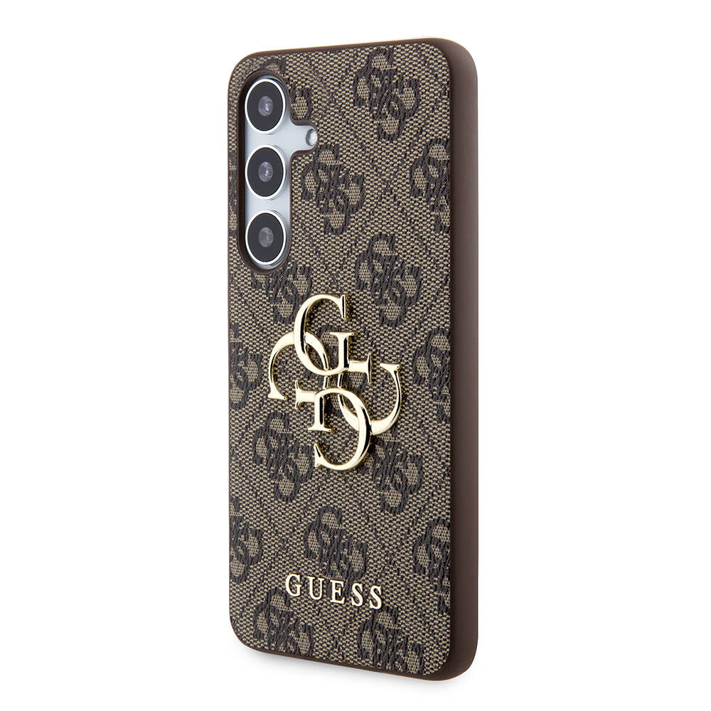 Galaxy S24 Kılıf Guess Orjinal Lisanslı PU Deri Yazı ve 4G Metal Logolu Desenli Kapak Pembe