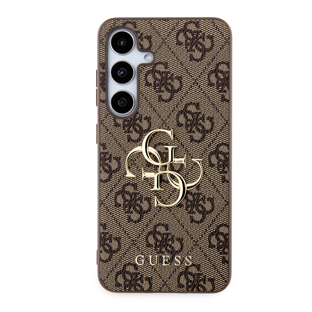 Galaxy S24 Kılıf Guess Orjinal Lisanslı PU Deri Yazı ve 4G Metal Logolu Desenli Kapak Pembe