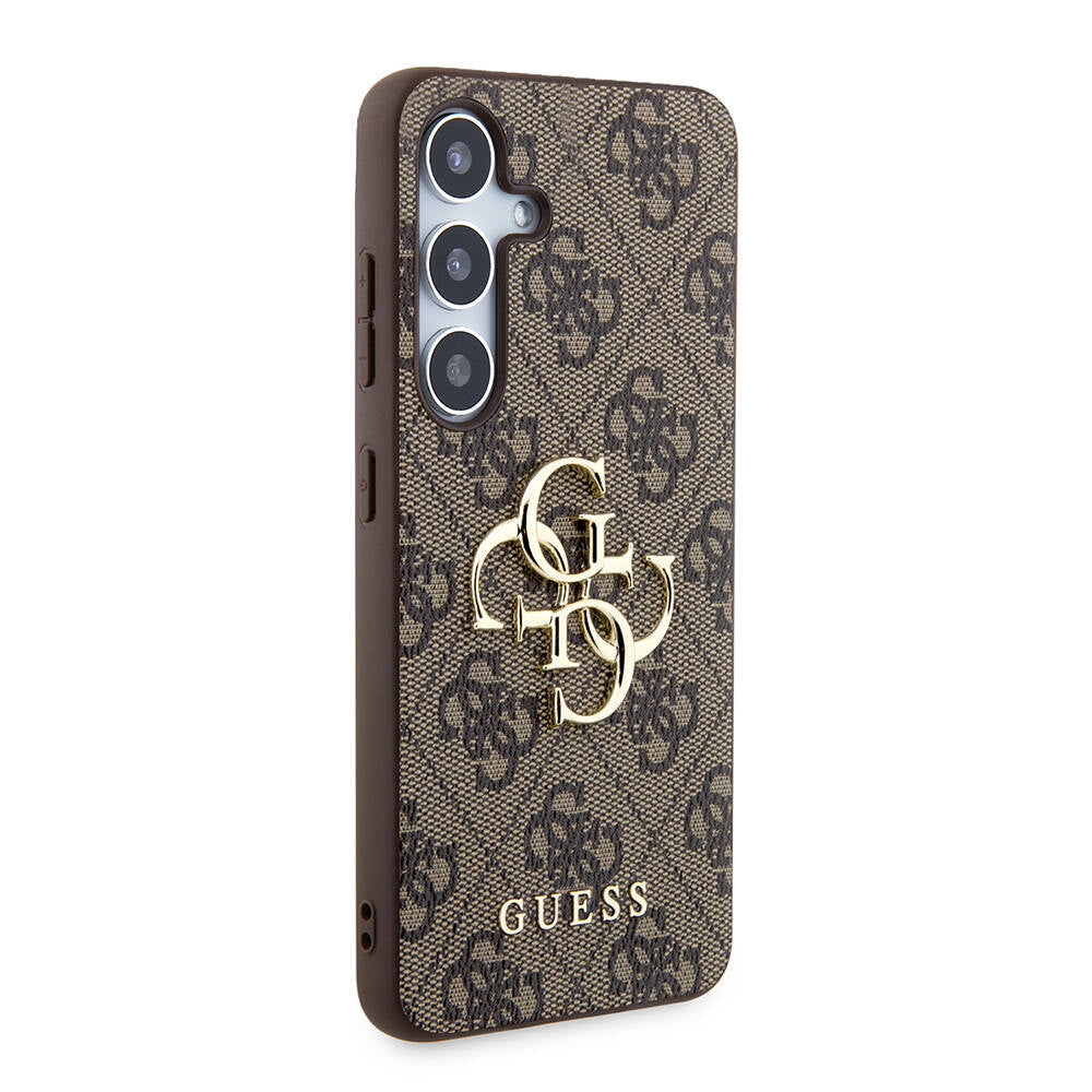 Galaxy S24 Kılıf Guess Orjinal Lisanslı PU Deri Yazı ve 4G Metal Logolu Desenli Kapak Pembe