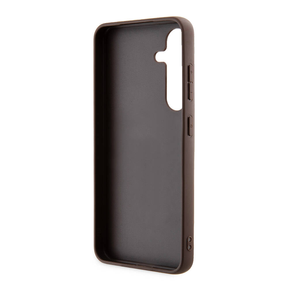 Galaxy S24 Kılıf Guess Orjinal Lisanslı PU Deri Yazı ve 4G Metal Logolu Desenli Kapak Pembe