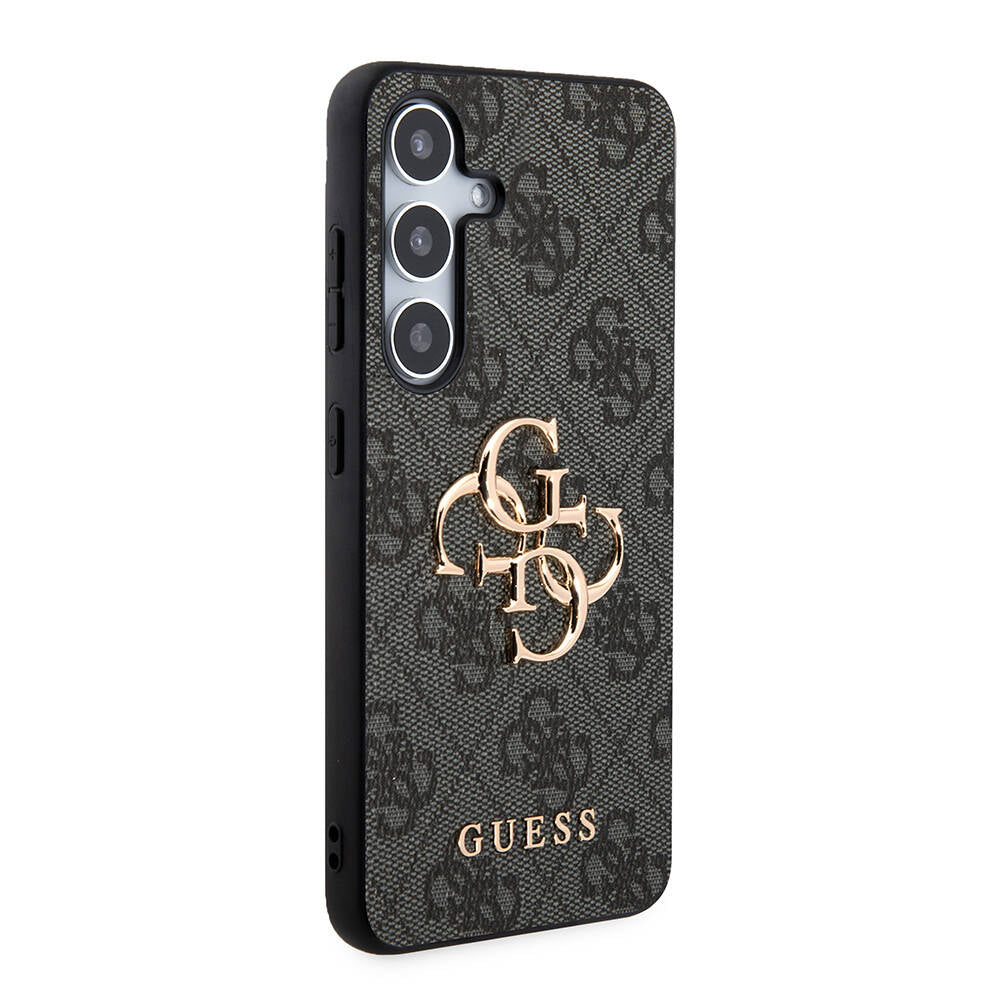 Galaxy S24 Kılıf Guess Orjinal Lisanslı PU Deri Yazı ve 4G Metal Logolu Desenli Kapak Pembe