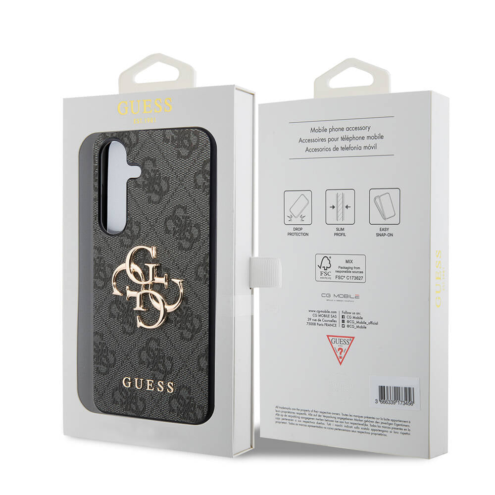 Galaxy S24 Kılıf Guess Orjinal Lisanslı PU Deri Yazı ve 4G Metal Logolu Desenli Kapak Pembe