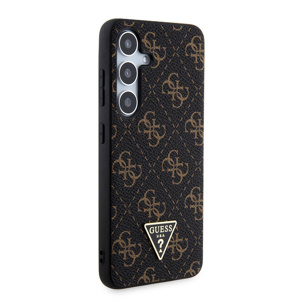 Galaxy S24 Kılıf Guess Orjinal Lisanslı PU Üçgen Logo 4G Desenli Kapak Beyaz
