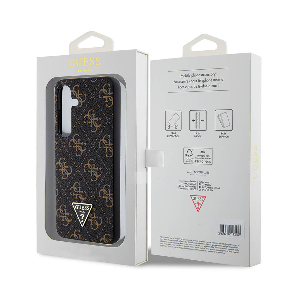 Galaxy S24 Kılıf Guess Orjinal Lisanslı PU Üçgen Logo 4G Desenli Kapak Beyaz
