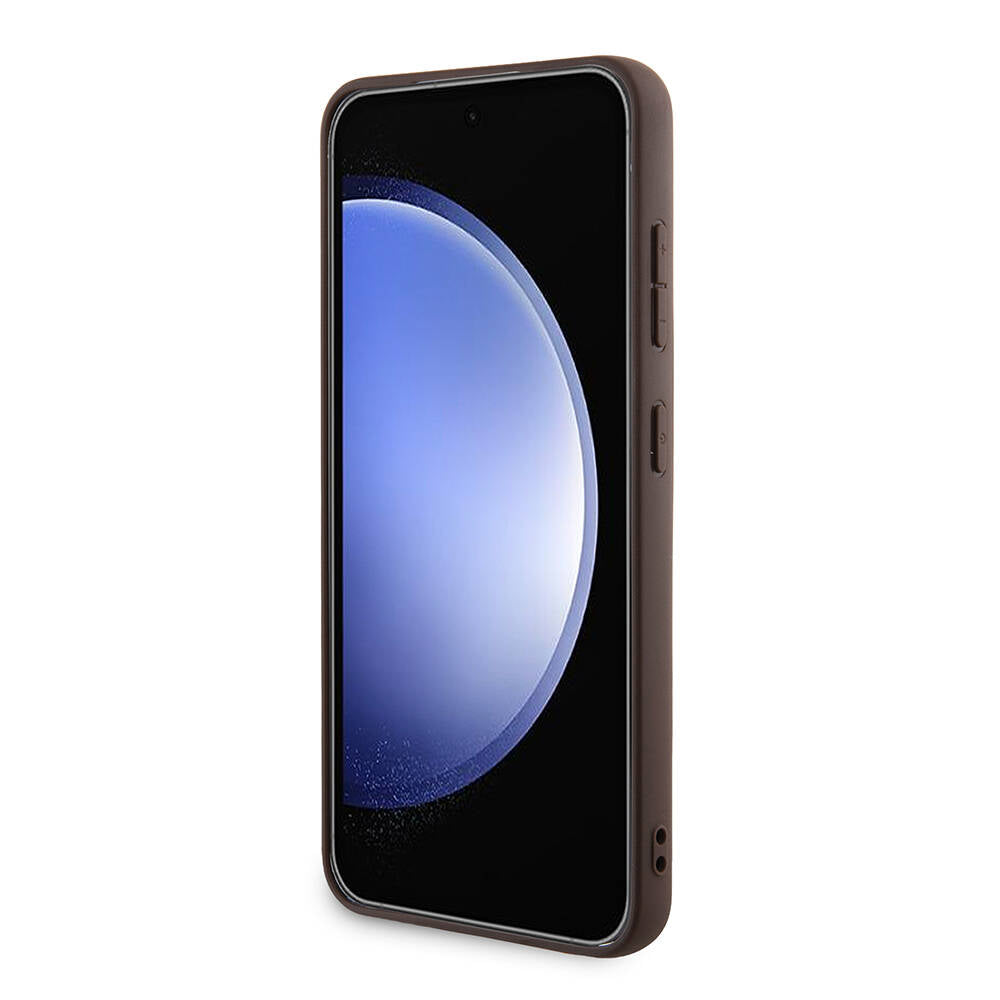 Galaxy S24 Kılıf Guess Orjinal Lisanslı PU Üçgen Logo 4G Desenli Kapak Beyaz