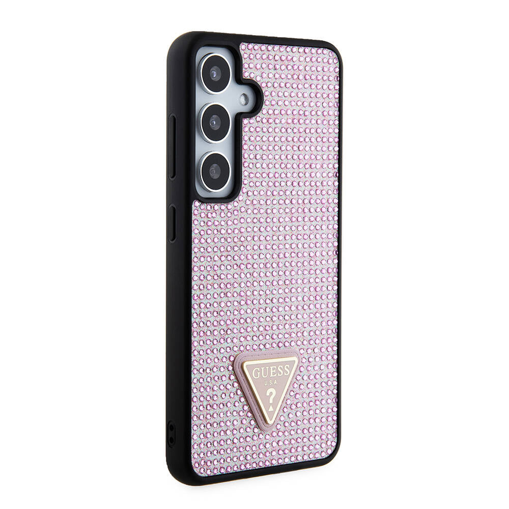 Galaxy S24 Kılıf Guess Orjinal Lisanslı Taşlı Arka Yüzey Üçgen Logolu Kapak Siyah