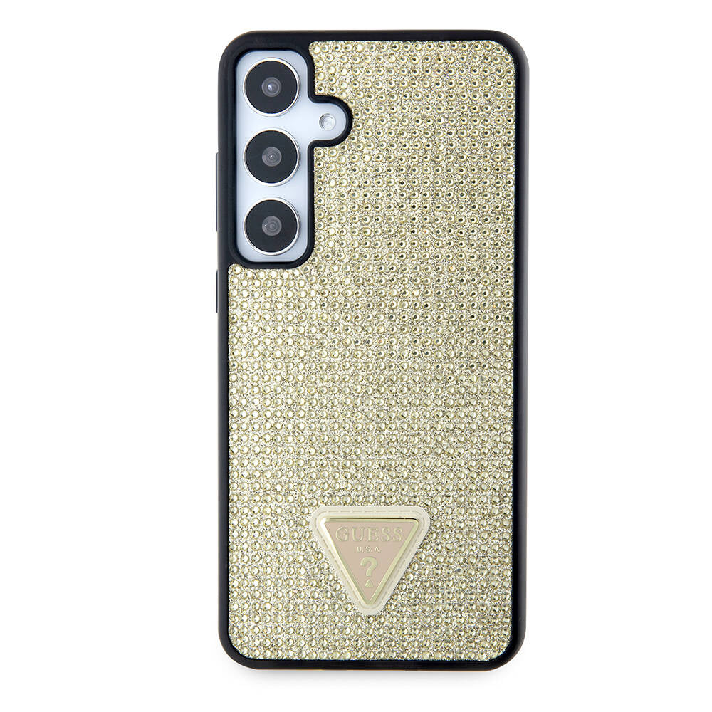 Galaxy S24 Kılıf Guess Orjinal Lisanslı Taşlı Arka Yüzey Üçgen Logolu Kapak Siyah