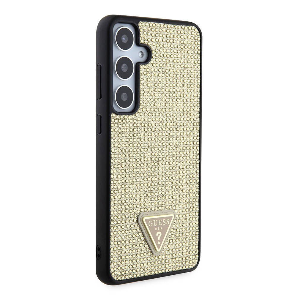Galaxy S24 Kılıf Guess Orjinal Lisanslı Taşlı Arka Yüzey Üçgen Logolu Kapak Siyah