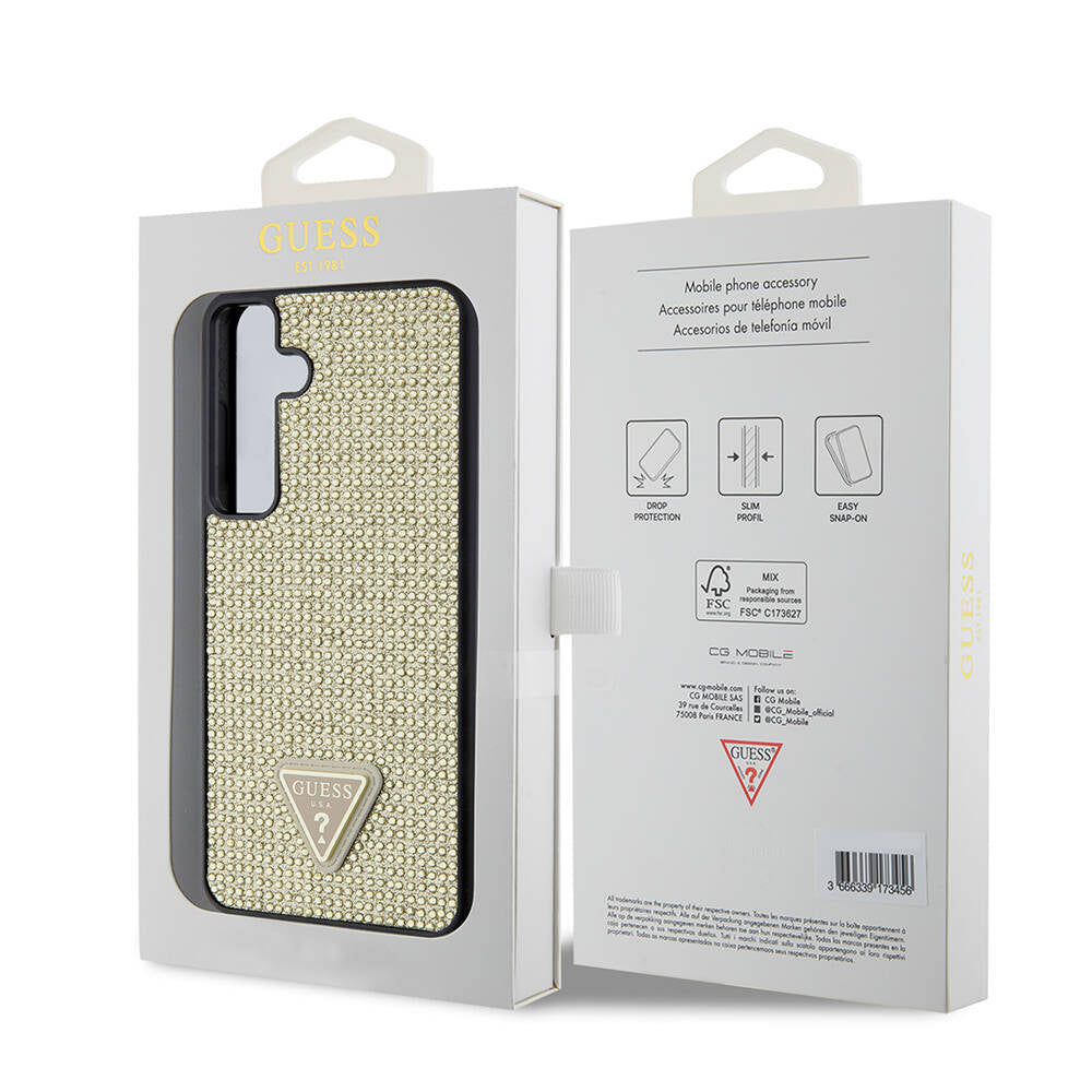 Galaxy S24 Kılıf Guess Orjinal Lisanslı Taşlı Arka Yüzey Üçgen Logolu Kapak Siyah