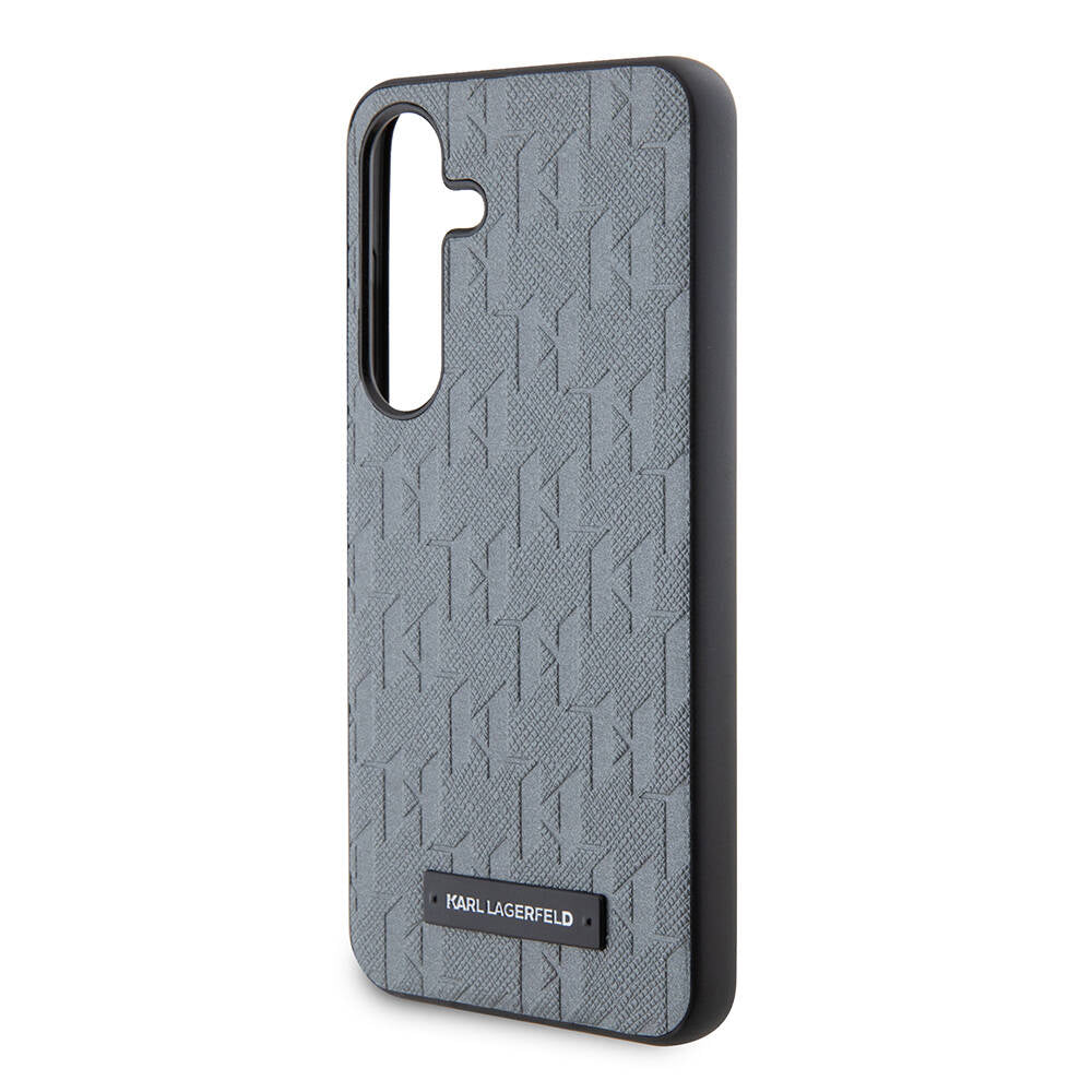 Galaxy S24 Kılıf Karl Lagerfeld Orjinal Lisanslı Saffiano Monogram Metal Logo Kapak Gri