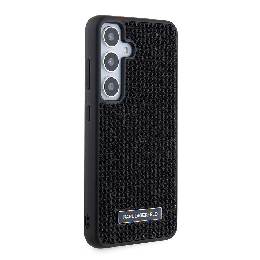 Galaxy S24 Kılıf Karl Lagerfeld Taşlı Metal Logo Orjinal Lisanslı Kapak Siyah