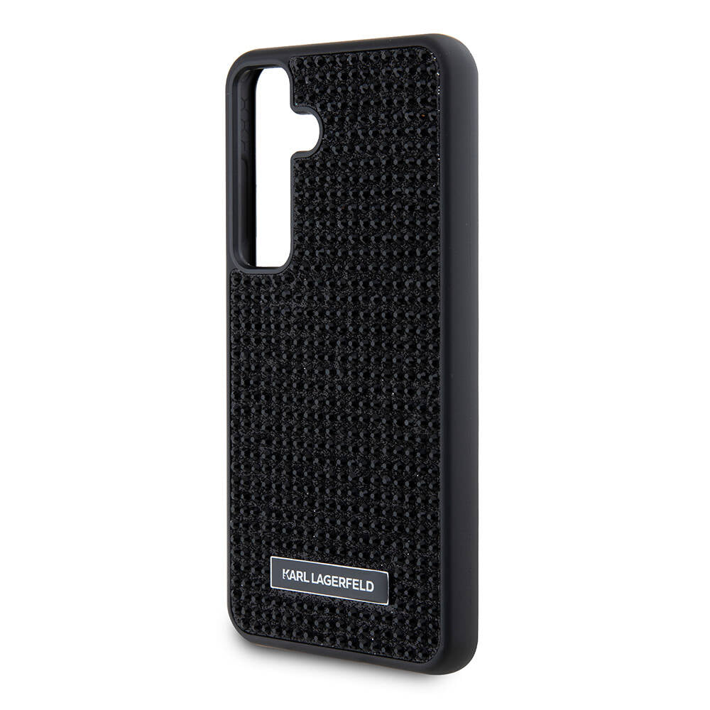 Galaxy S24 Kılıf Karl Lagerfeld Taşlı Metal Logo Orjinal Lisanslı Kapak Siyah