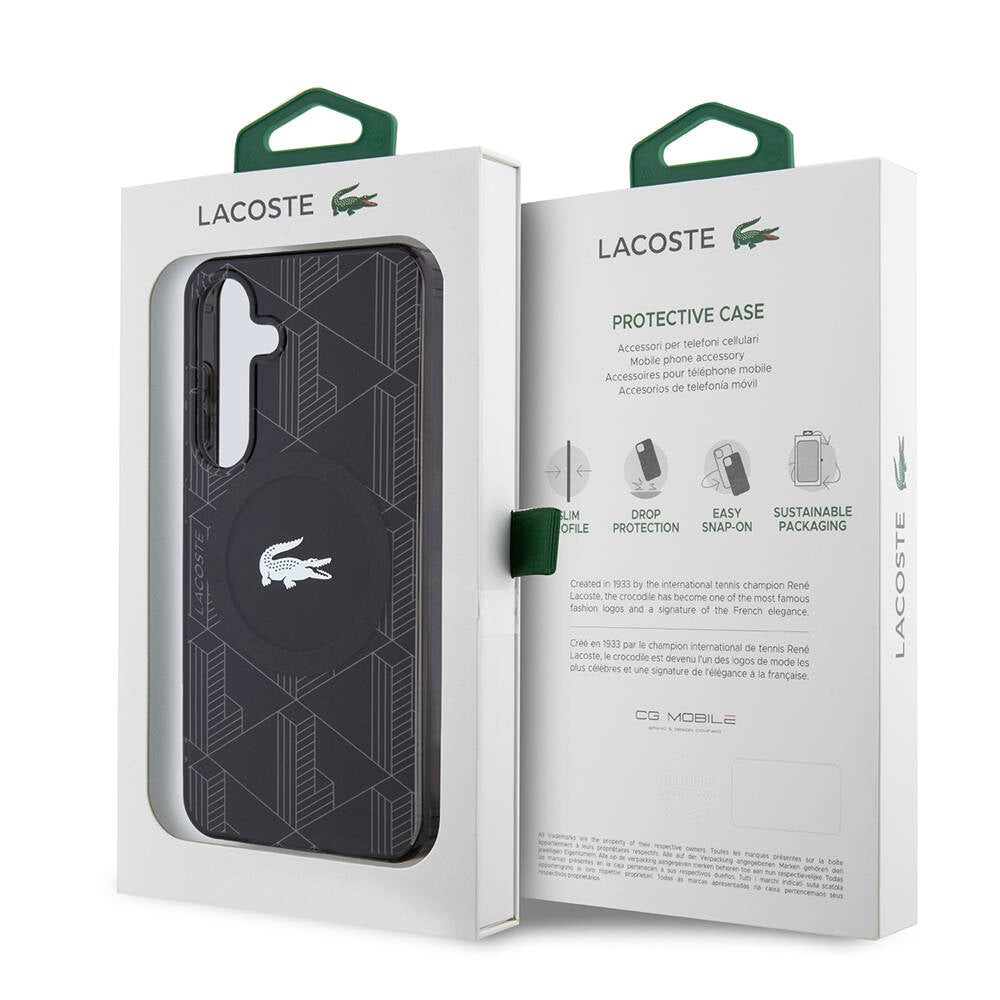 Galaxy S24 Kılıf Lacoste Orjinal Lisanslı M-safe Şarj Özellikli Çift Katmanlı Timsah Logolu Blend Monogram Kapak Haki