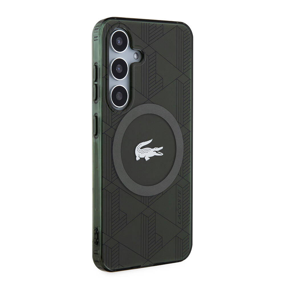 Galaxy S24 Kılıf Lacoste Orjinal Lisanslı M-safe Şarj Özellikli Çift Katmanlı Timsah Logolu Blend Monogram Kapak Haki