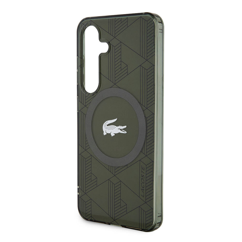 Galaxy S24 Kılıf Lacoste Orjinal Lisanslı M-safe Şarj Özellikli Çift Katmanlı Timsah Logolu Blend Monogram Kapak Siyah