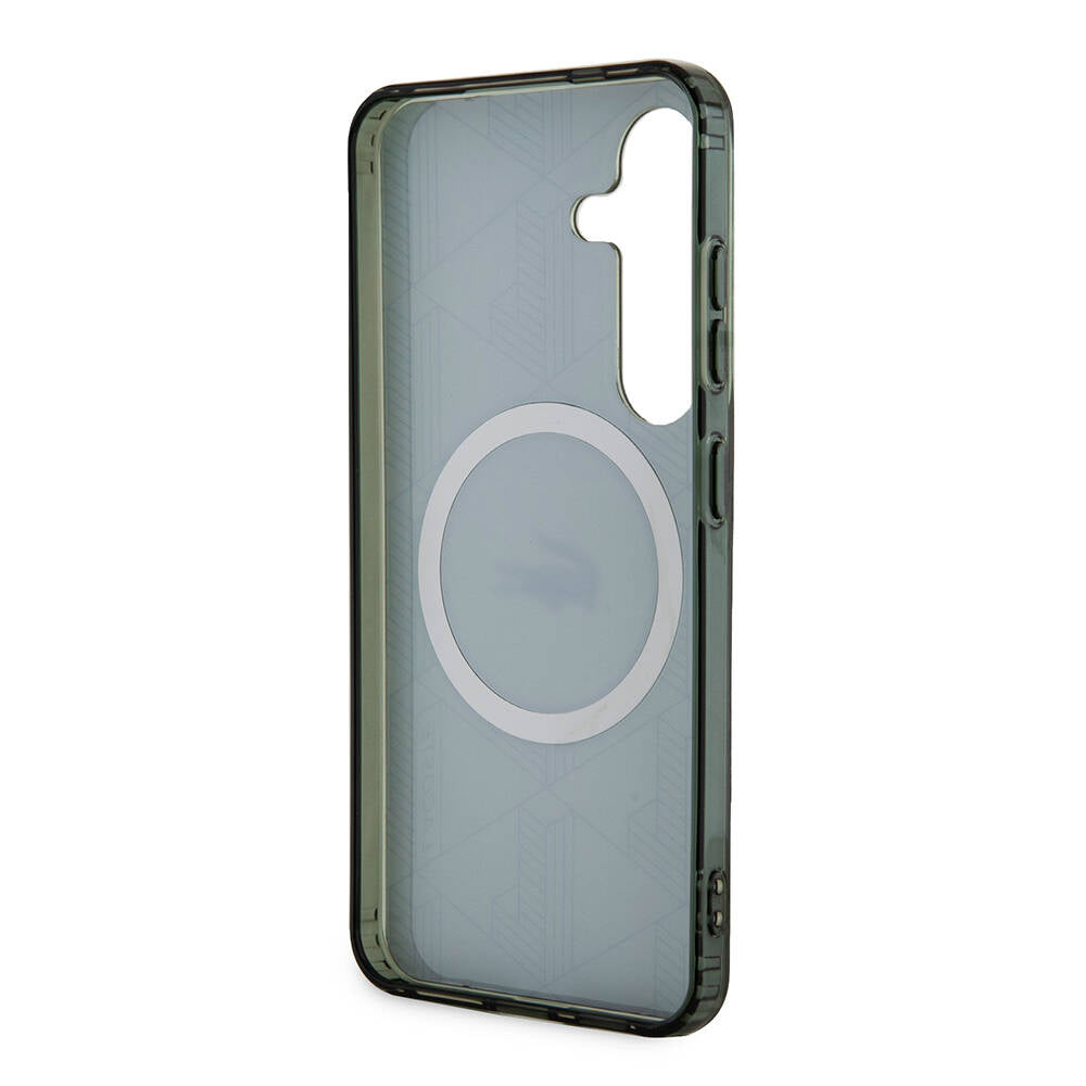 Galaxy S24 Kılıf Lacoste Orjinal Lisanslı M-safe Şarj Özellikli Çift Katmanlı Timsah Logolu Blend Monogram Kapak Siyah