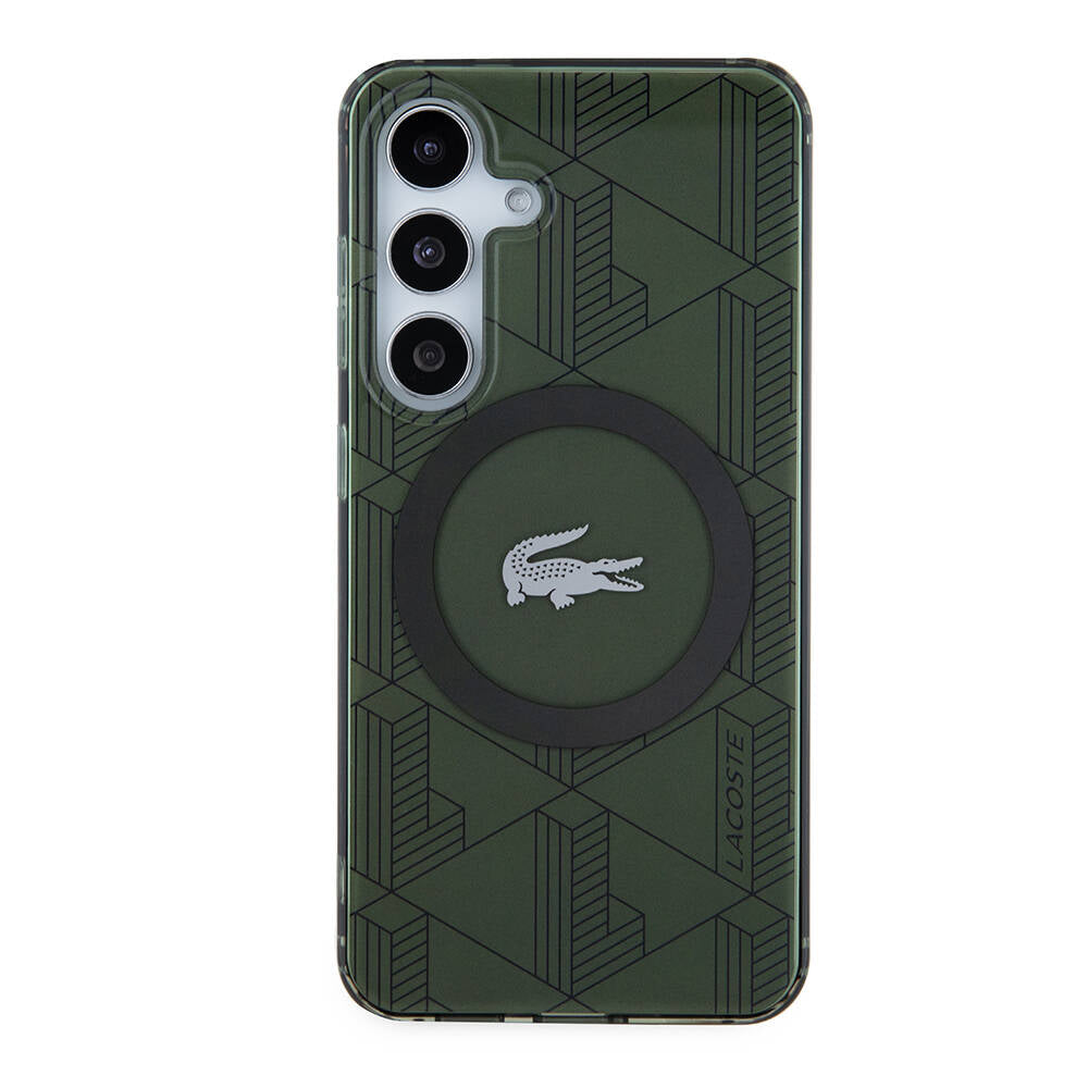 Galaxy S24 Kılıf Lacoste Orjinal Lisanslı M-safe Şarj Özellikli Çift Katmanlı Timsah Logolu Blend Monogram Kapak Haki
