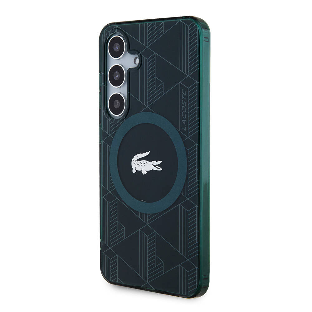 Galaxy S24 Kılıf Lacoste Orjinal Lisanslı M-safe Şarj Özellikli Çift Katmanlı Timsah Logolu Blend Monogram Kapak Haki