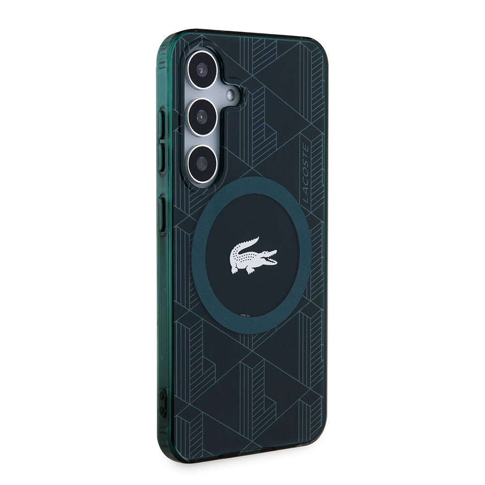 Galaxy S24 Kılıf Lacoste Orjinal Lisanslı M-safe Şarj Özellikli Çift Katmanlı Timsah Logolu Blend Monogram Kapak Haki