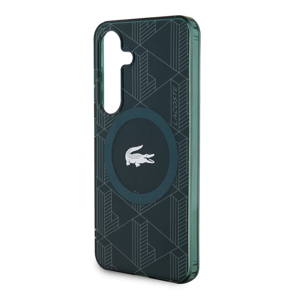 Galaxy S24 Kılıf Lacoste Orjinal Lisanslı M-safe Şarj Özellikli Çift Katmanlı Timsah Logolu Blend Monogram Kapak Siyah