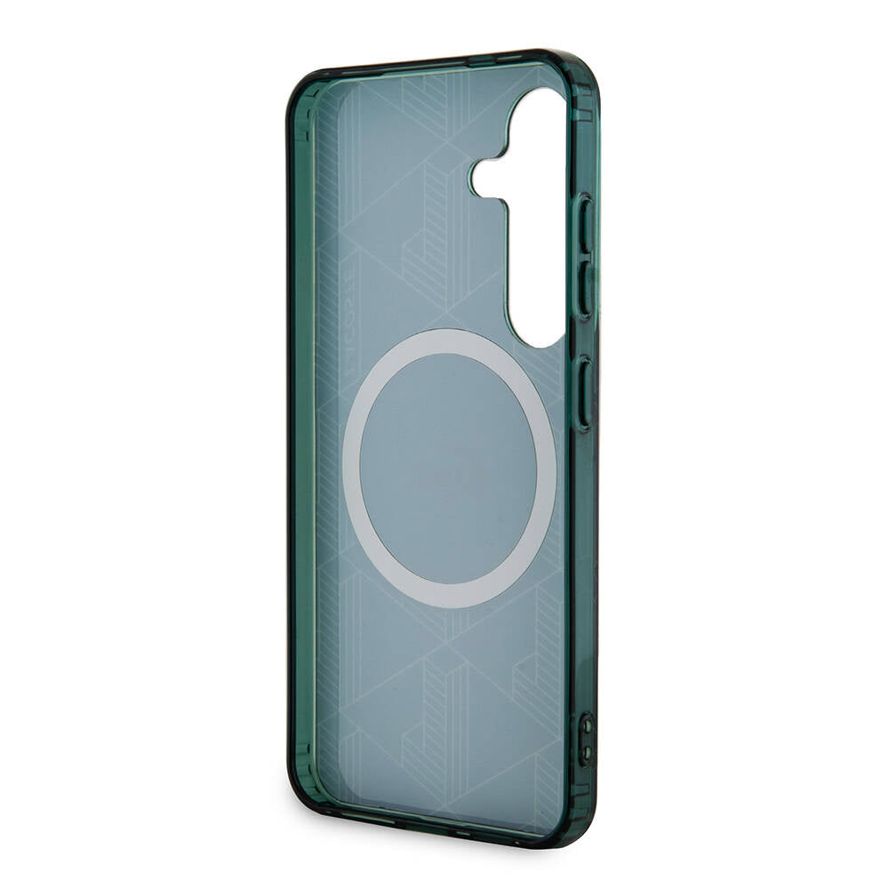 Galaxy S24 Kılıf Lacoste Orjinal Lisanslı M-safe Şarj Özellikli Çift Katmanlı Timsah Logolu Blend Monogram Kapak Haki