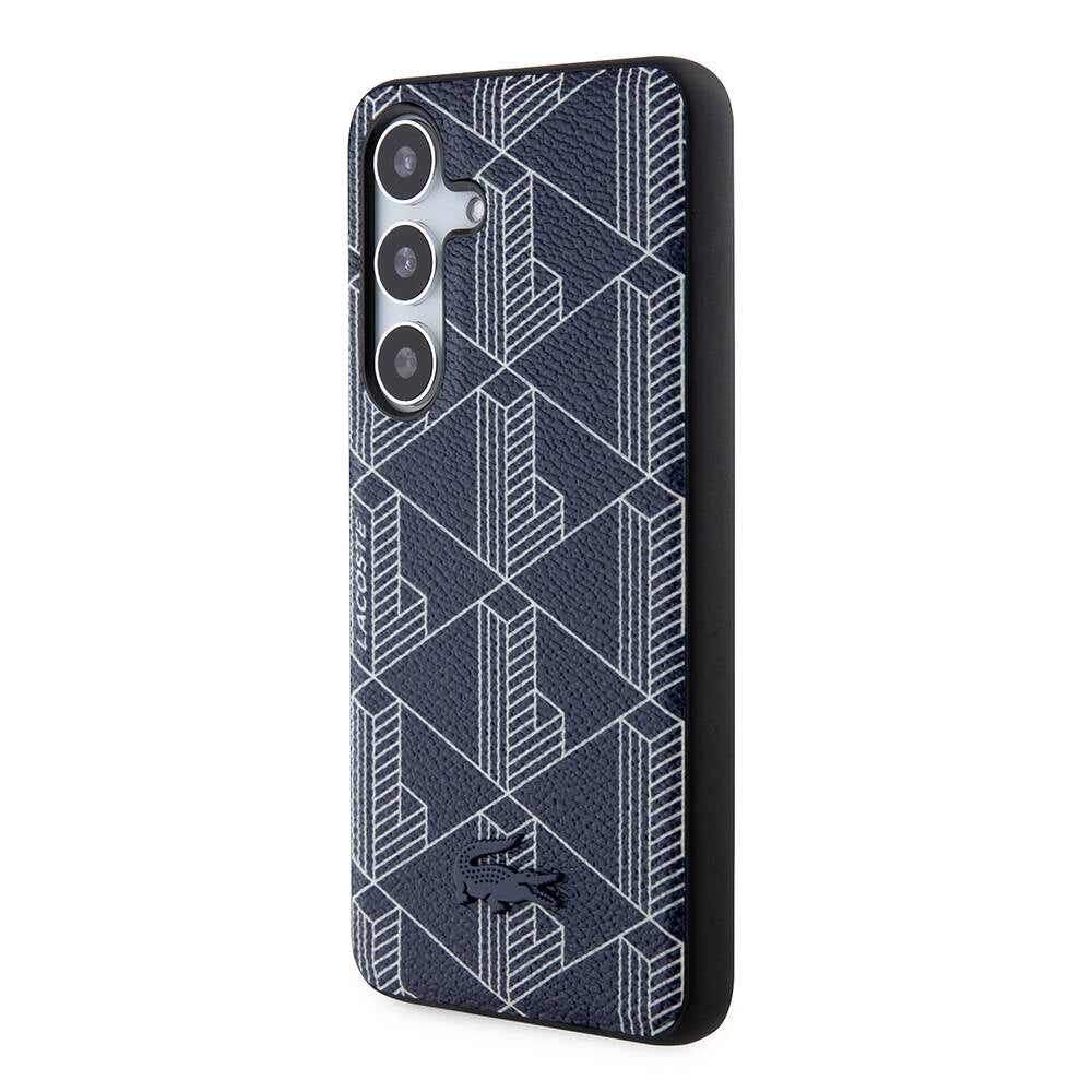 Galaxy S24 Kılıf Lacoste Orjinal Lisanslı M-safe Şarj Özellikli PU Deri Görünümlü Karışık Monogram Desenli Kapak Siyah
