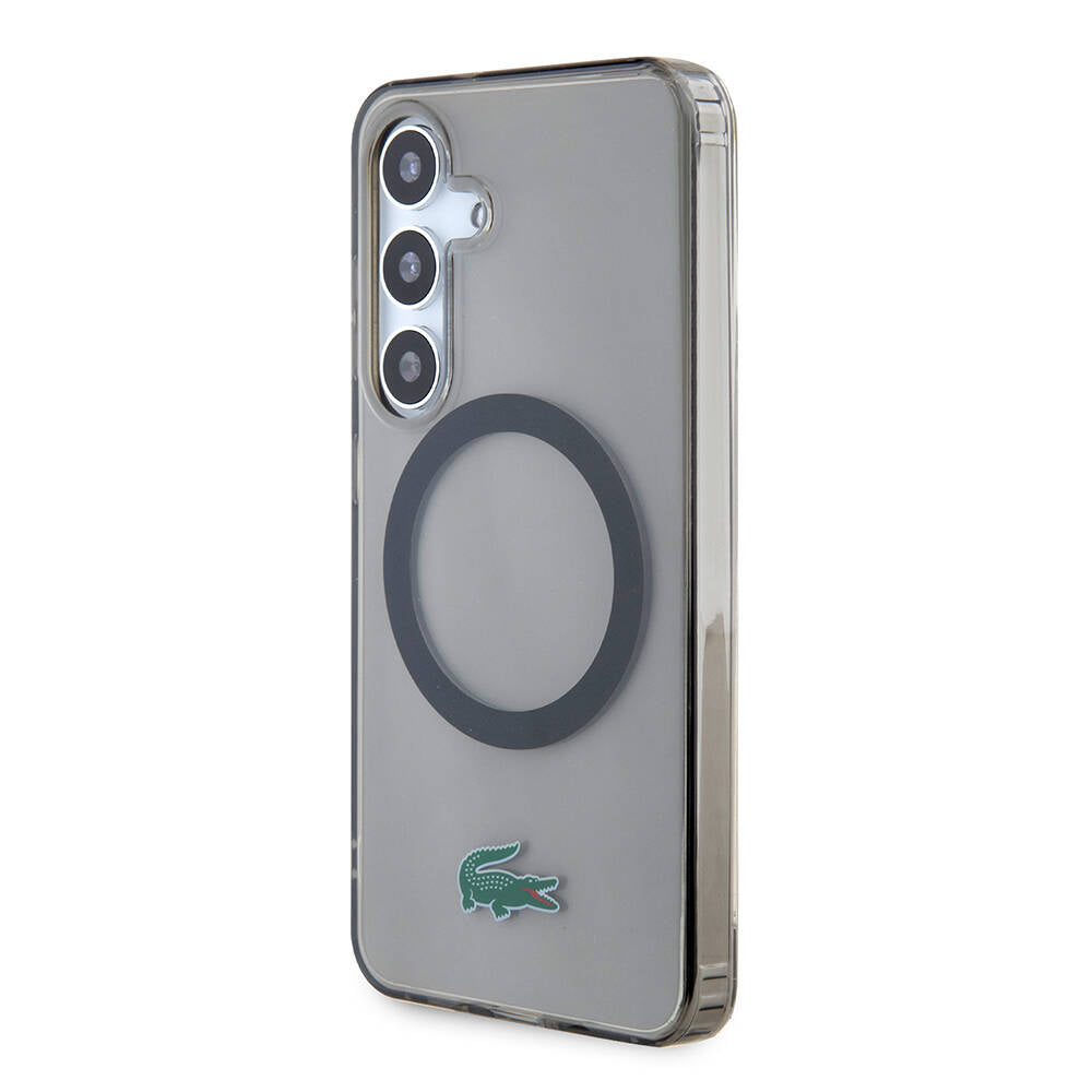 Galaxy S24 Kılıf Lacoste Orjinal Lisanslı M-safe Şarj Özellikli Transparan Timsah Logo Baskılı Kapak Siyah