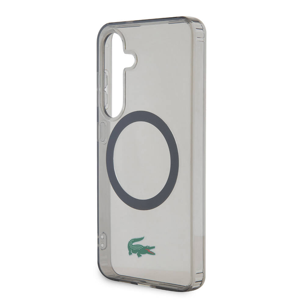 Galaxy S24 Kılıf Lacoste Orjinal Lisanslı M-safe Şarj Özellikli Transparan Timsah Logo Baskılı Kapak Siyah