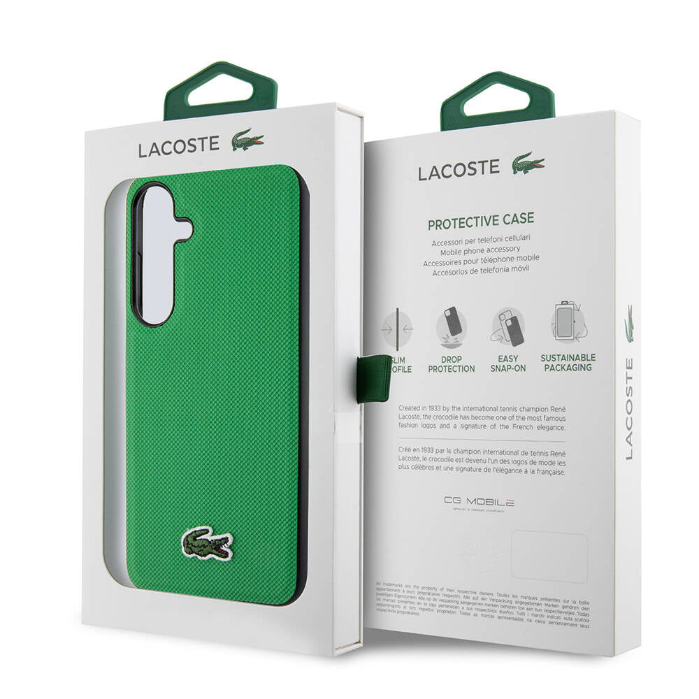 Galaxy S24 Kılıf Lacoste Orjinal Lisanslı PU Pike Desenli Arka Yüzey İkonik Timsah Dokuma Logolu Kapak Lacivert